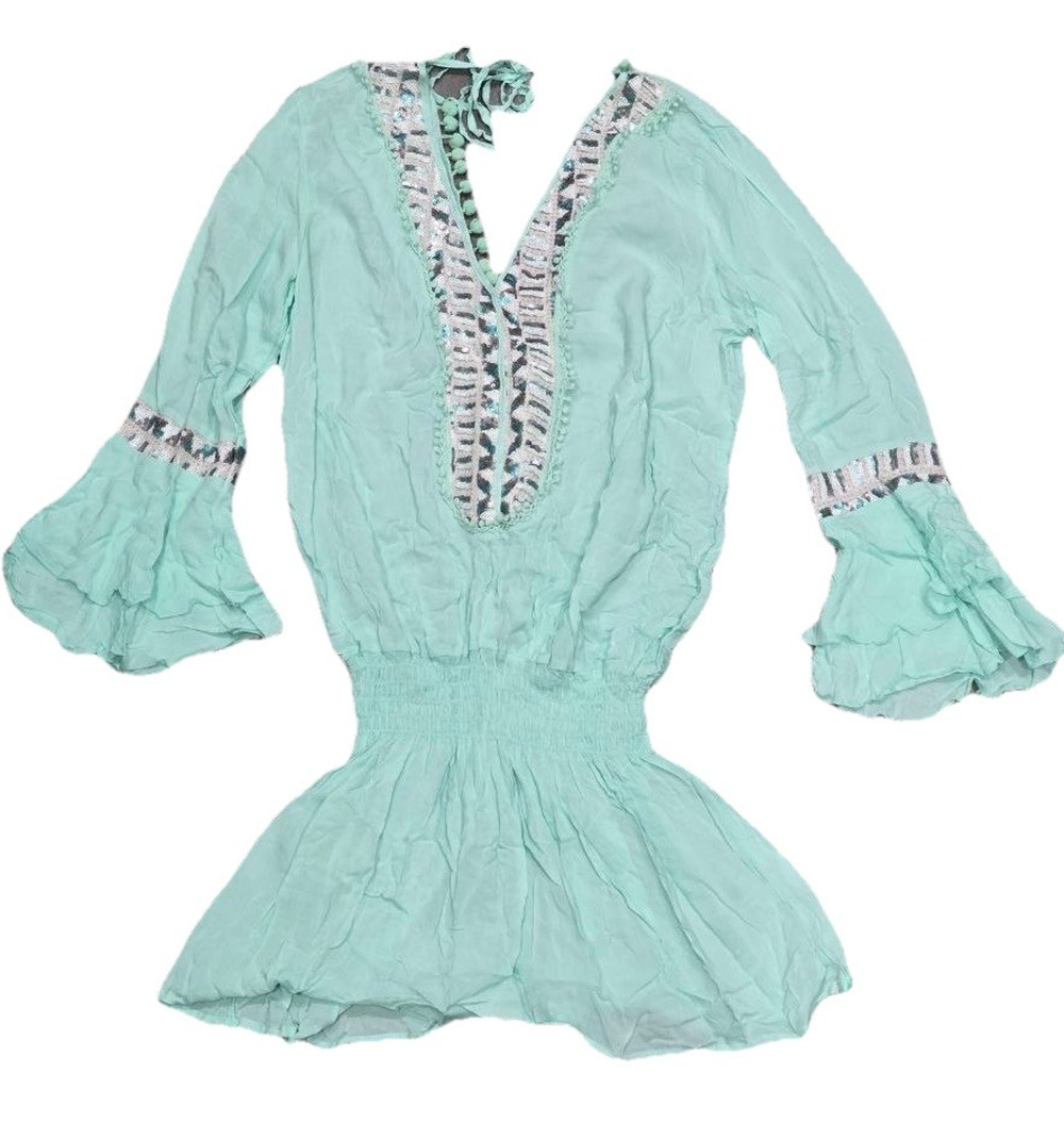 Surf Gypsy Beach Dress ruffl v neck Cover Up Size M A005022